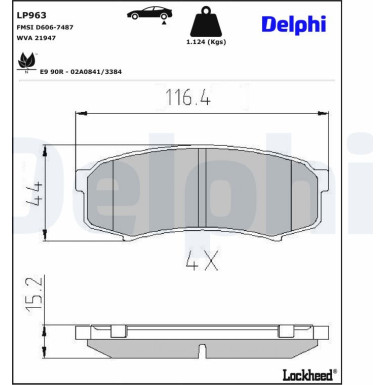 Delphi | Bremsbelagsatz, Scheibenbremse | LP963