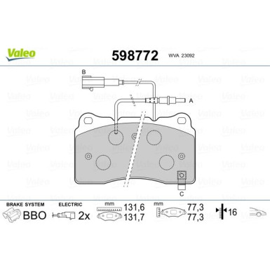 Valeo | Bremsbelagsatz, Scheibenbremse | 598772