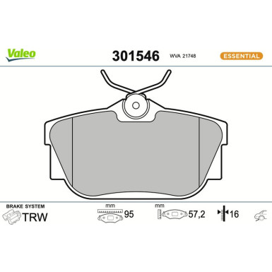 Valeo Bremsbelagsatz, Scheibenbremse ESSENTIAL 301546
