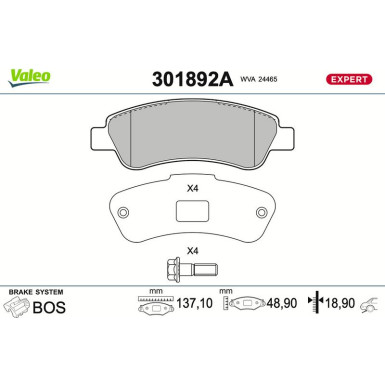 Valeo | Bremsbelagsatz, Scheibenbremse | 301892A