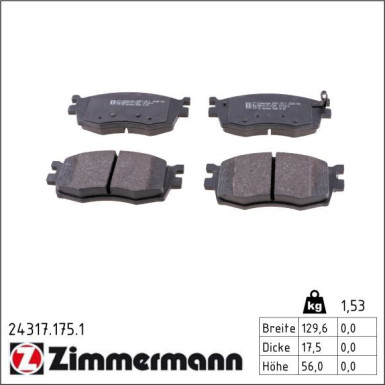 Zimmermann Bremsbelagsatz, Scheibenbremse 24317.175.1