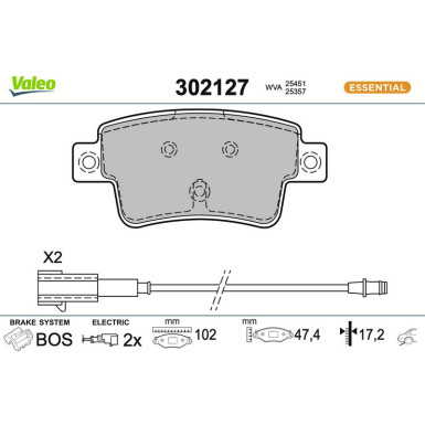 Valeo Bremsbelagsatz, Scheibenbremse ESSENTIAL 302127