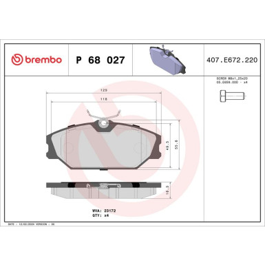 Brembo Bremsbelagsatz, Scheibenbremse PRIME LINE P 68 027