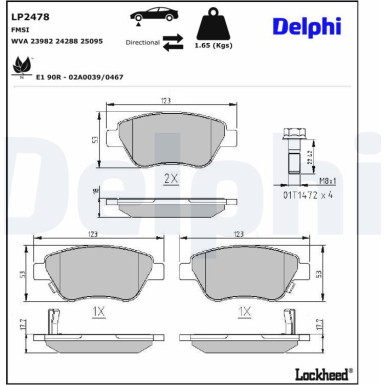 Delphi | Bremsbelagsatz, Scheibenbremse | LP2478
