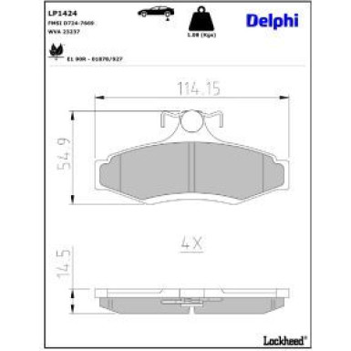 Delphi Bremsbelagsatz, Scheibenbremse LP1424