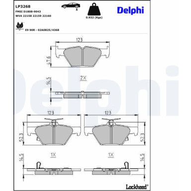 Delphi | Bremsbelagsatz, Scheibenbremse | LP3268