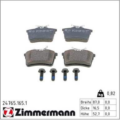 Zimmermann Bremsbelagsatz, Scheibenbremse 24765.165.1