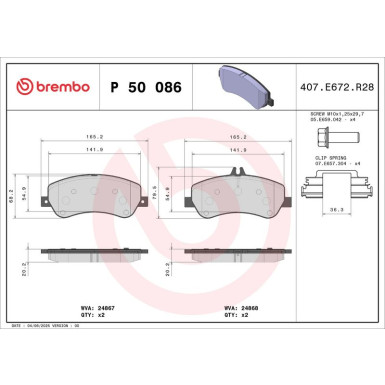 Brembo | Bremsbelagsatz, Scheibenbremse | P 50 086