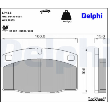 Delphi | Bremsbelagsatz, Scheibenbremse | LP415