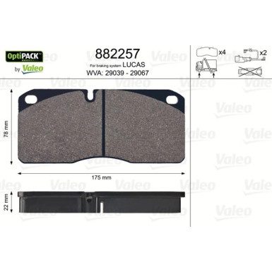 Valeo Bremsbelagsatz, Scheibenbremse OPTIPACK 882257