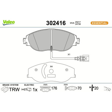 Valeo Bremsbelagsatz, Scheibenbremse ESSENTIAL 302416