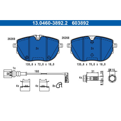 13.0460-3892.2 Bremsbelagsatz, Scheibenbremse