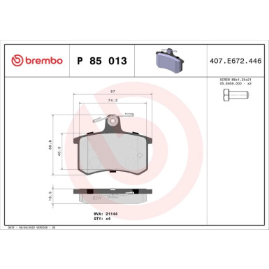 Brembo Bremsbelagsatz, Scheibenbremse PRIME LINE P 85 013 Brembo Bremsbelagsatz, Scheibenbremse PRIME LINE P 85 013