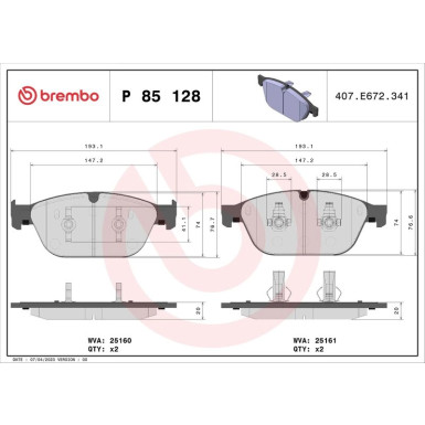 Brembo Bremsbelagsatz, Scheibenbremse PRIME LINE P 85 128