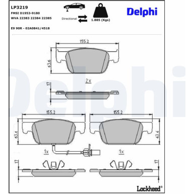 Delphi | Bremsbelagsatz, Scheibenbremse | LP3219