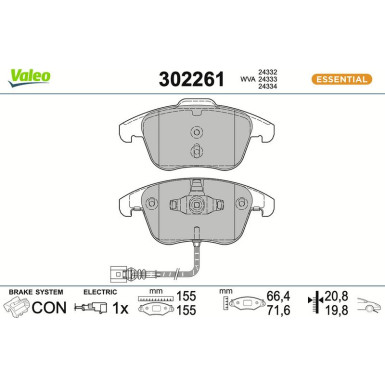 Valeo Bremsbelagsatz, Scheibenbremse ESSENTIAL 302261