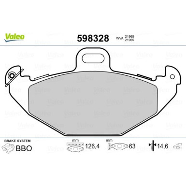 Valeo | Bremsbelagsatz, Scheibenbremse | 598328