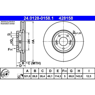 2 x ATE Bremsscheibe | 24.0128-0158.1