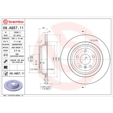 Brembo 2 x BREMBO Bremsscheibe PRIME LINE - UV Coated 08.A957.11
