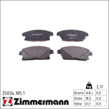 Zimmermann Bremsbelagsatz, Scheibenbremse 25034.185.1