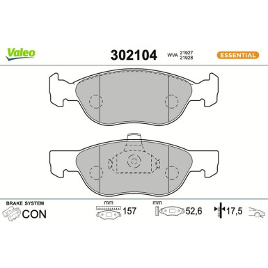 Valeo Bremsbelagsatz, Scheibenbremse ESSENTIAL 302104
