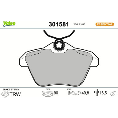 Valeo Bremsbelagsatz, Scheibenbremse ESSENTIAL 301581