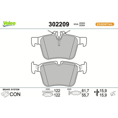 Valeo Bremsbelagsatz, Scheibenbremse ESSENTIAL 302209