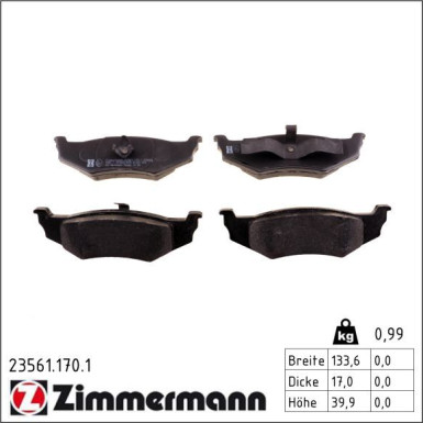 Zimmermann Bremsbelagsatz, Scheibenbremse 23561.170.1