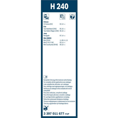 BOSCH H 240 Scheibenwischer Rear 3 397 011 677