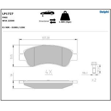 Delphi Bremsbelagsatz, Scheibenbremse LP1727