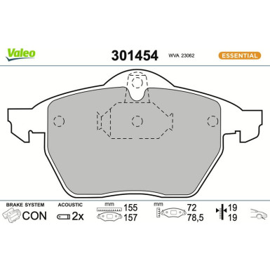 Valeo | Bremsbelagsatz, Scheibenbremse | 301454