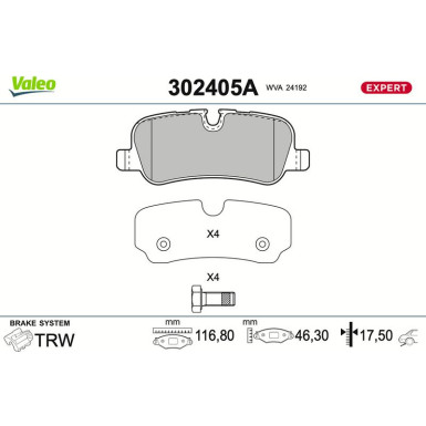 Valeo Bremsbelagsatz, Scheibenbremse EXPERT 302405A