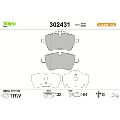 Valeo | Bremsbelagsatz, Scheibenbremse | 302431 Valeo | Bremsbelagsatz, Scheibenbremse | 302431