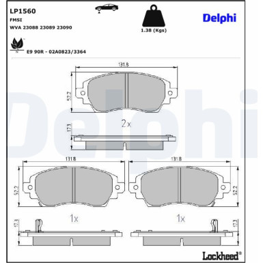Delphi | Bremsbelagsatz, Scheibenbremse | LP1560