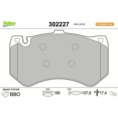 Valeo Bremsbelagsatz, Scheibenbremse ESSENTIAL 302227