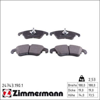Zimmermann Bremsbelagsatz, Scheibenbremse 24743.190.1