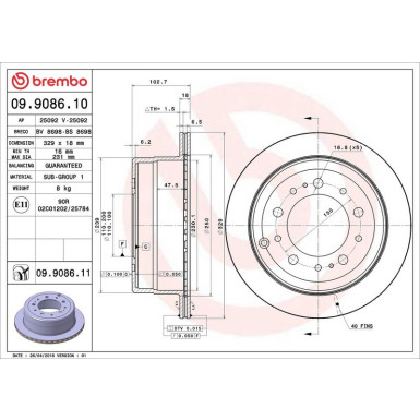 09.9086.11 Bremsscheibe PRIME LINE - UV Coated