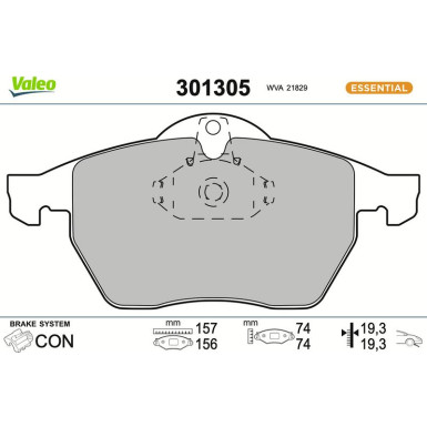Valeo Bremsbelagsatz, Scheibenbremse ESSENTIAL 301305