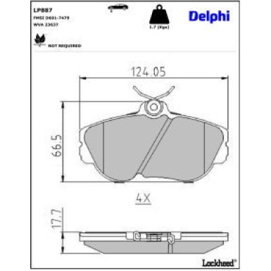 Delphi Bremsbelagsatz, Scheibenbremse LP887