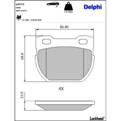 Delphi Bremsbelagsatz, Scheibenbremse LP777