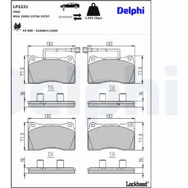 Delphi | Bremsbelagsatz, Scheibenbremse | LP2221