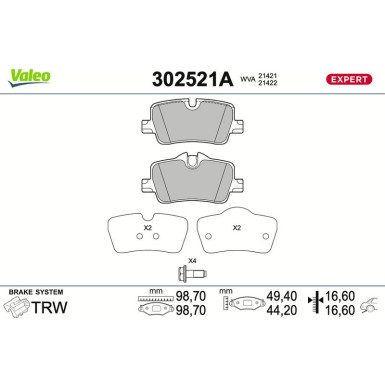 Valeo | Bremsbelagsatz, Scheibenbremse | 302521A