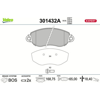 Valeo Bremsbelagsatz, Scheibenbremse EXPERT 301432A