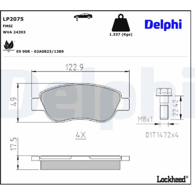 Delphi | Bremsbelagsatz, Scheibenbremse | LP2075 Delphi | Bremsbelagsatz, Scheibenbremse | LP2075
