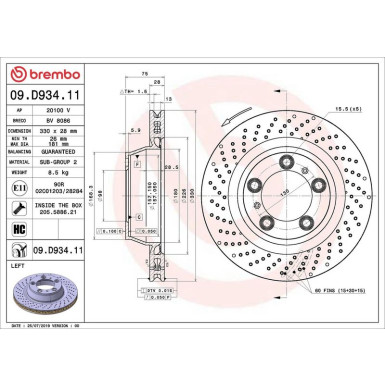 09.D934.11 Bremsscheibe PRIME LINE - UV Coated