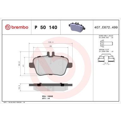 Brembo Bremsbelagsatz, Scheibenbremse PRIME LINE P 50 140