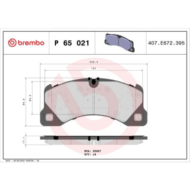 Brembo Bremsbelagsatz, Scheibenbremse PRIME LINE P 65 021 Brembo Bremsbelagsatz, Scheibenbremse PRIME LINE P 65 021