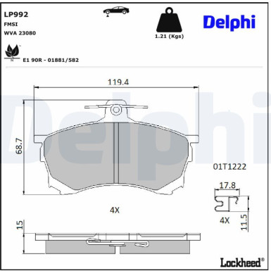 Delphi | Bremsbelagsatz, Scheibenbremse | LP992