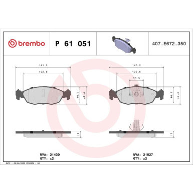Brembo Bremsbelagsatz, Scheibenbremse PRIME LINE P 61 051