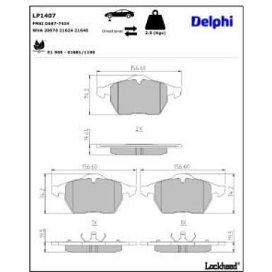 Delphi Bremsbelagsatz, Scheibenbremse LP1407